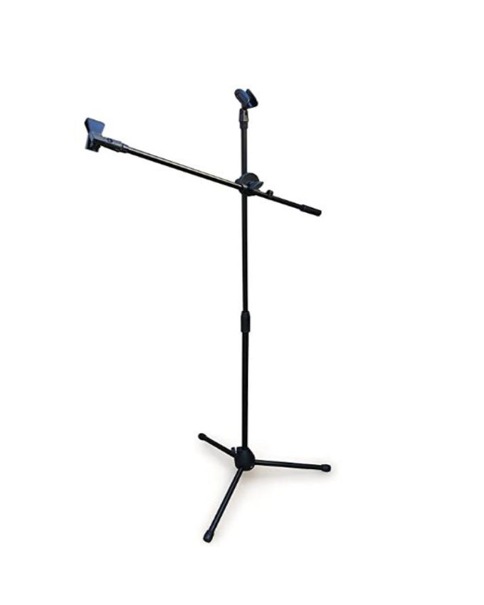 Tripod Microphone Stand - Fully Adjustable Black Mic Stand & Holder - Lightweight & Portable