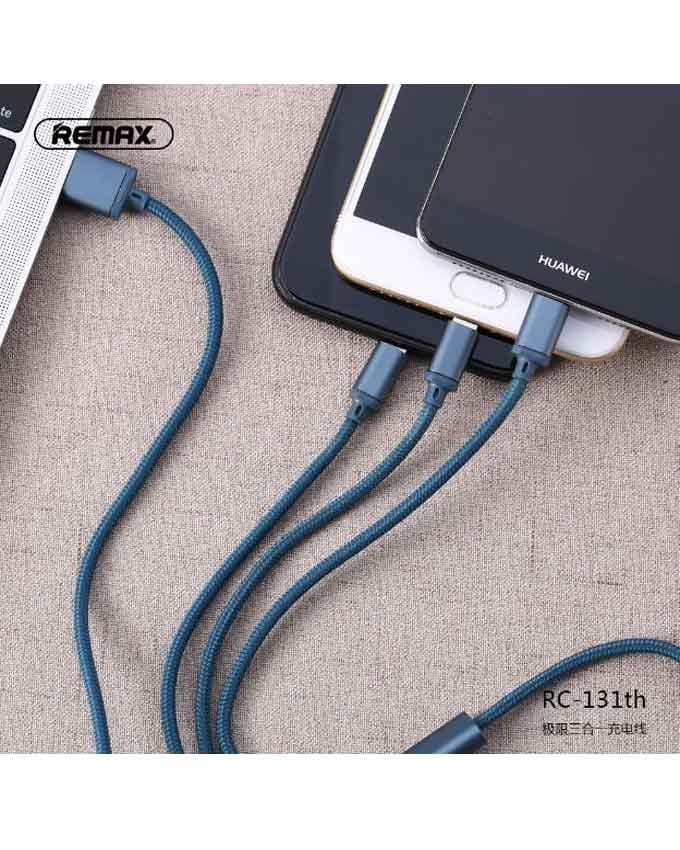 Remax 3in1 Cable RC-131th Gition Series For Micro USB,Type-C And Lightning - Black - Image 2