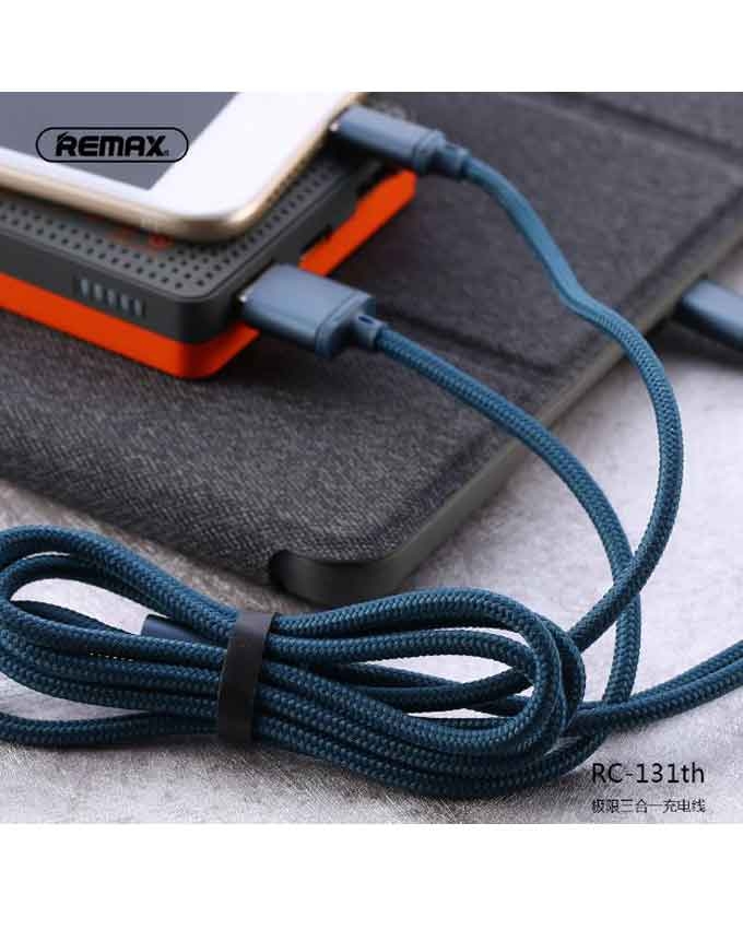 Remax 3in1 Cable RC-131th Gition Series For Micro USB,Type-C And Lightning - Black - Image 3