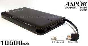 ASPOR A382 10500mAh Smart Slim Power Bank With Built-in Micro Usb Cable and iPhone Lightning Adapter worth