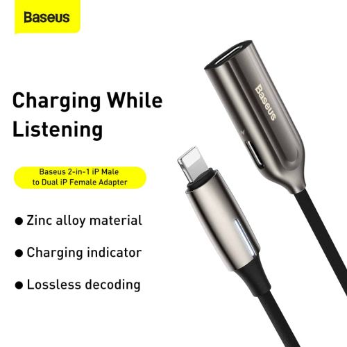 Baseus 2-in-1 iPhone lightning Male to Dual iPhone lightning Female Adapter L55 Tarnish