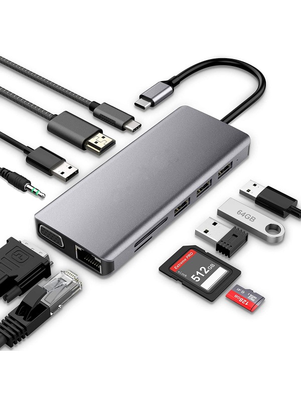 11 In1 Multi-Port Type C To USB C 4K HDMI Adapter USB HUB