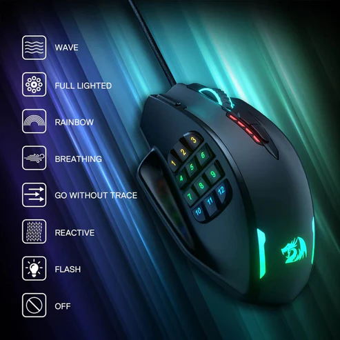 Redragon M908 Impact Black 12400 DPI With 12 Side Buttons Gaming Mouse - Image 4